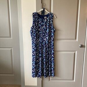 Anne Klein Dark Blue Floral Pattern Dress